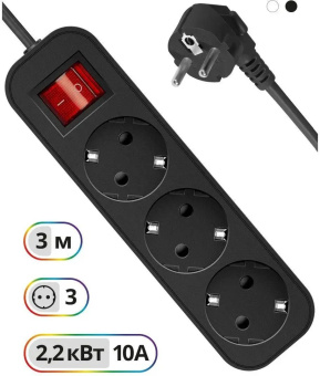 Сетевой удлинитель Defender G330 3 роз. 3м черный (99334)