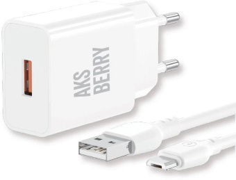 AKSBERRY (6972969383071) T42 QC3.0 + кабель MicroUSB, белый